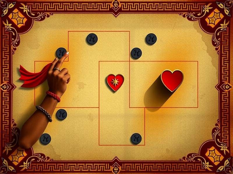 Hearts card game setup with cards on a table