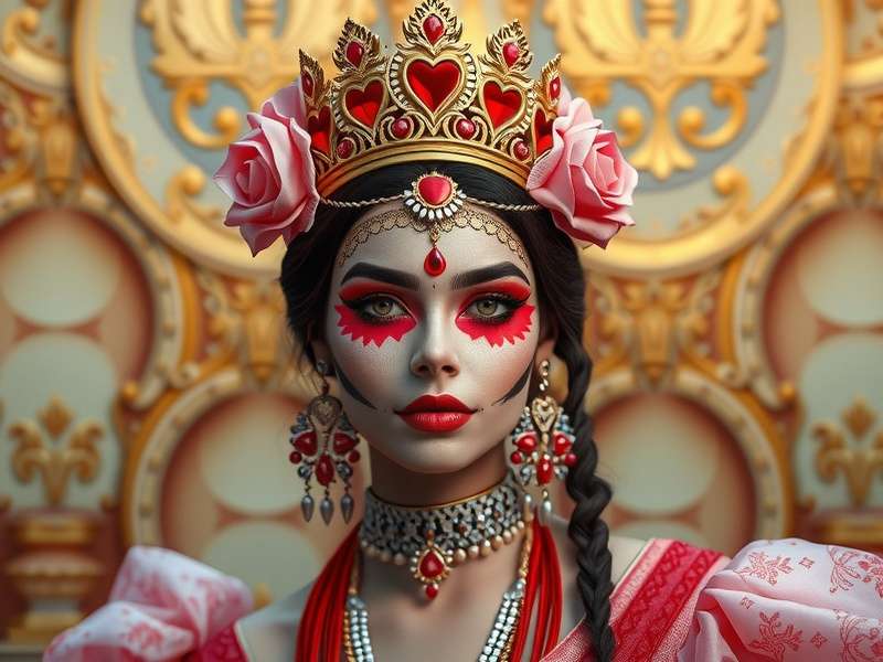 Close-up of intricate Indian bridal eye makeup with gold shimmer and red accents