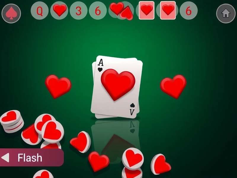 A hand of Hearts cards fanned out strategically on a dark table, with the Queen of Spades prominently visible
