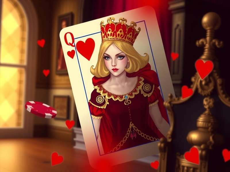 Queen of Hearts card surrounded by traditional Indian playing cards and a royal backdrop